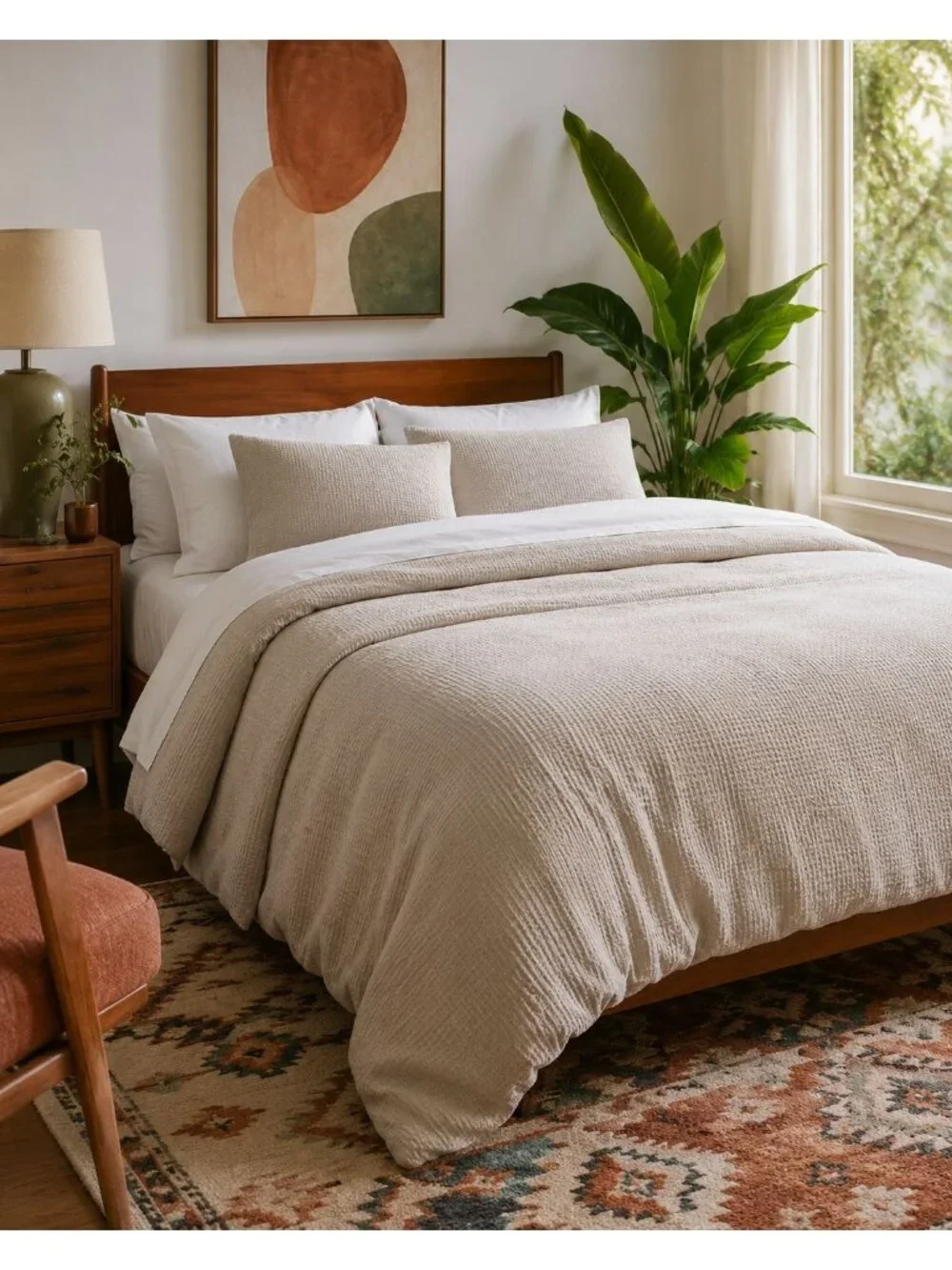 S26a | Quince Organic Luxe Honeycomb Duvet Cover Set King Cal King Sand NWOT